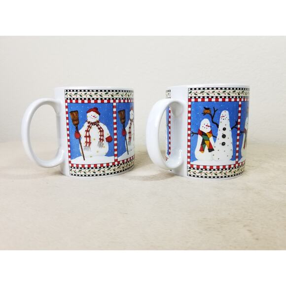 Sakura Snowman Coffee Mug Tea Cup 12oz Debbie Mumm Stoneware 4" Christmas x2 - Picture 5 of 12